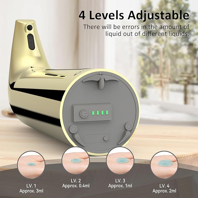 Automatic Soap Dispenser,4 Adjustable Levels Touchless Hand Sanitizer Pump with Infrared Sensor, Countertop Electric Soap Dispenser for Bathroom,Kitchen(TS2012) (GoldGold)