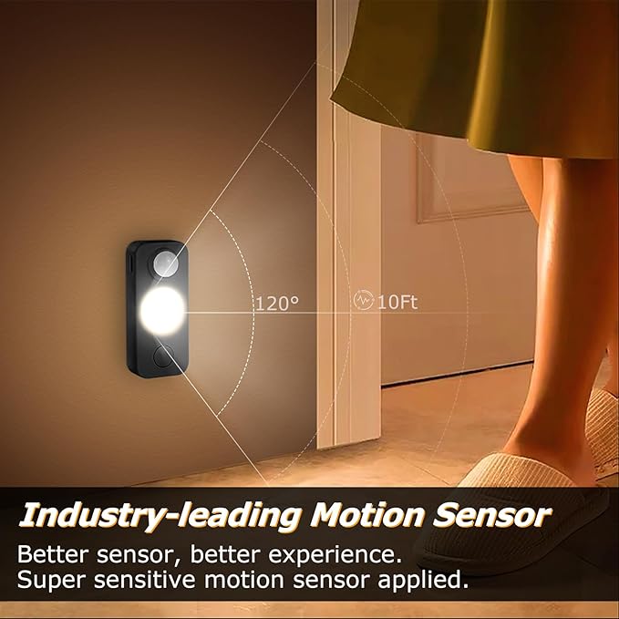 NIEGNOWOO LED Motion Sensor Puck Lights, Rechargeable Cabinet Lights, Stick on Wireless LED Night Light for Closet, Drawer, Shelf, Under Cabinet, Warm White 4Pack, USB Charging Cord Included