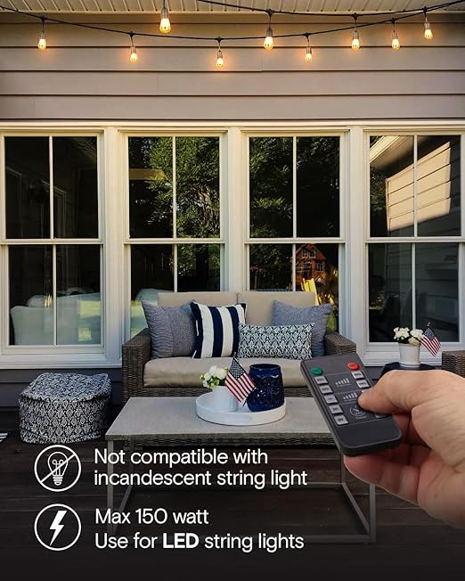 Brightech Smart Dimmer Plug for LED Outdoor String Lights, Comes with Remote Control, Works Up to Max Power 150W, Waterproof Commercial Grade Dimmer for Dimmable String Lights
