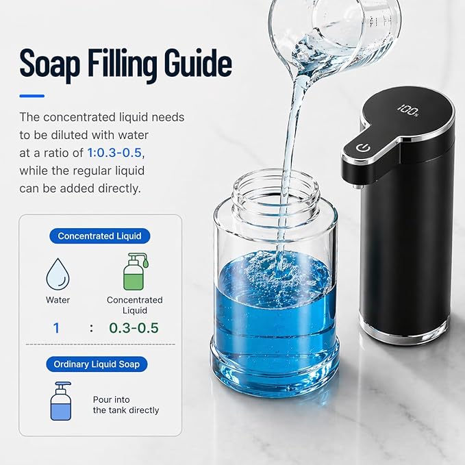 Automatic Liquid Soap Dispenser Touchless, Stainless Steel Hand Soap Dispenser, USB Rechargeable, 4 Adjustable Levels, 11.8oz/350ml for Kitchen and Bathroom (Black, Liquid)