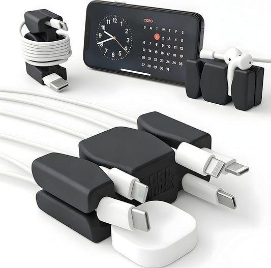 CordBrick 4PK Silicone & Steel Weighted Nightstand Cord Holders. Travel Phone Charger Organizers. Useful iPhone Accessories. Small Gifts for Men, College Students. Tech Gadgets for Teens. Black
