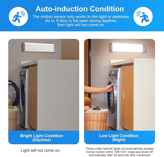 30-LED Under Cabinet Lights,USB Rechargeable Kitchen Cupboard Night Light,Battery Operated Under Counter Closet Lighting,Motion Detector Night Light,Wireless Magnetic Motion Activated Light-2Pack