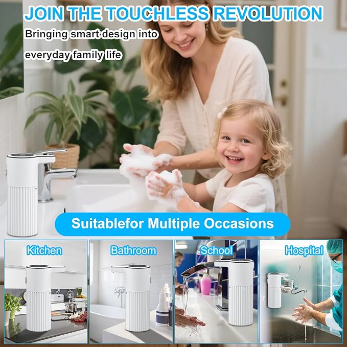 HOMELYLIFE Automatic Foam/Luquid Soap Dispenser, 13.53oz/400ml Touchless Dispenser w/ 4 Adjustable Levels, 1800mAh USB Rechargeable Smart Hand Free Dispenser for Bathroom,Kitchen,Office,Home (Liquid)