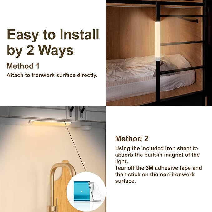 LEPOTEC 30 LED Under Counter Lighting, Motion Kitchen Cabinet Light, Battery Operated Closet Lights Pantry Light, Rechargeable Wireless Campervan Night Light,Warm White (7.8inch-30LED-1 Pack)