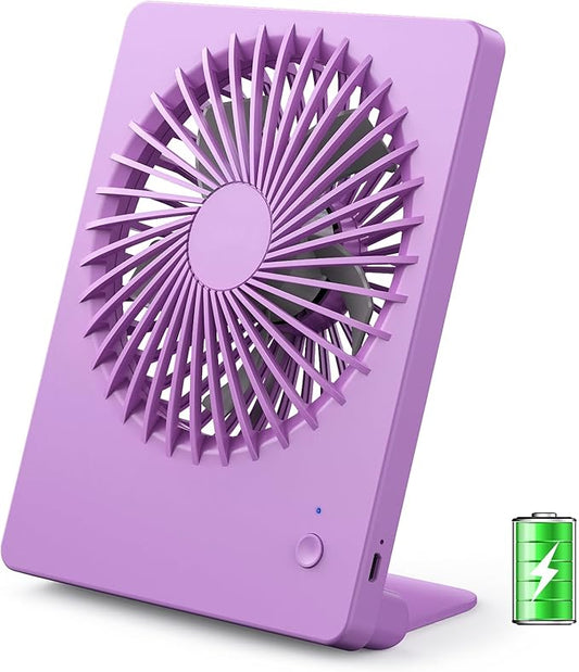 Zuvas Desk Fan Battery Operated Fan Rechargeable 180°Tilt Folding Personal Fan Ultra Quiet Small Portable 3 Speed Adjustable Strong Wind Fan For Office Bedroom Home Desktop Camping (Purple)