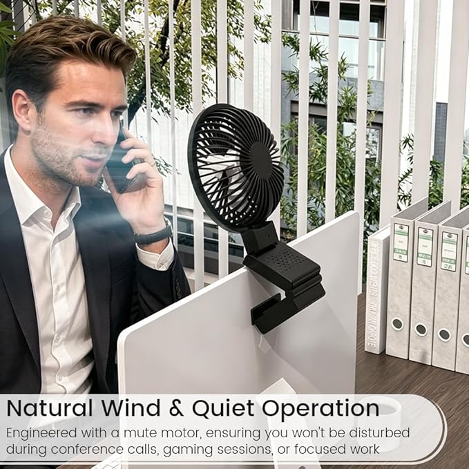 HomeBeyond Clip on Fan for Desk, Desk Fan for Monitor with 60 Tilt, USB Powered Quiet Personal Fan with Stepless Speed Control, Hanging Fan for Office, Gaming, Study