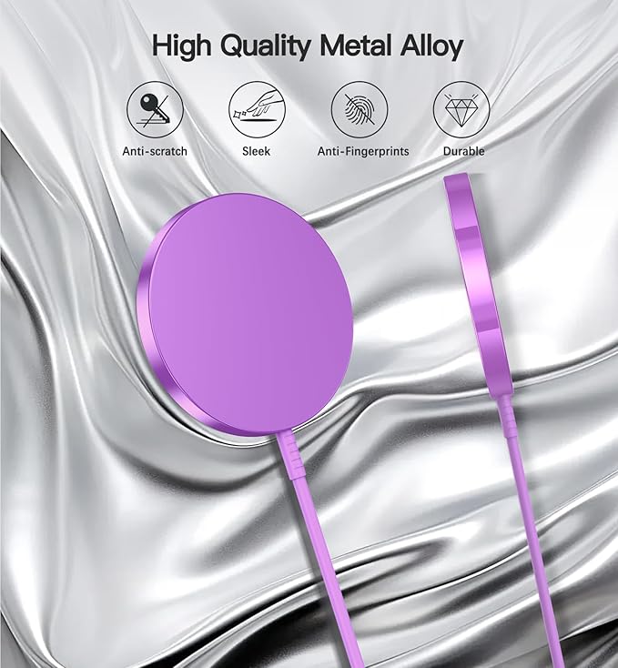 Magnetic Wireless Charger 15W Fast Mag Safe Charger for Cell Phone 16 Pro Max/16 Pro/16 Plus/16/15/14/13/12 Series 2 Pack Charging Pad for AirPods 3/2/Pro 2/Pro Mag-Safe Original Replacement(Purple)