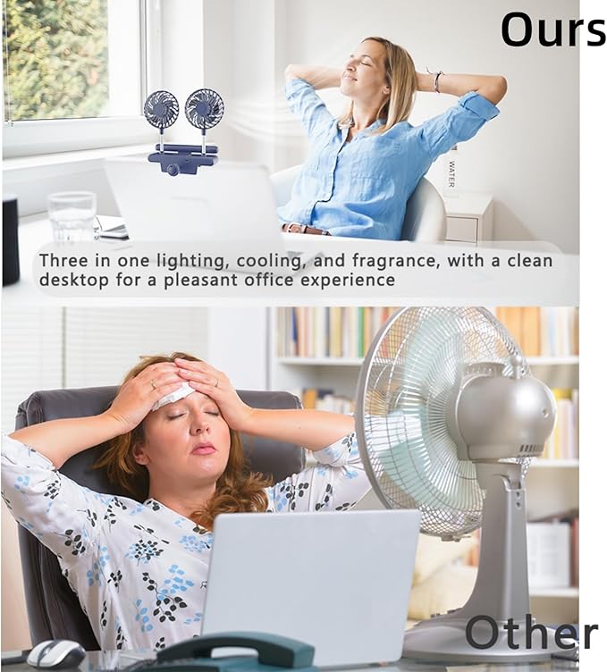 Binguowang Monitor Fan with Clamp & Light Bar Desk Lamp with fan for Office mini Desk fan small quiet with lamp for PC Laptops Tablet for Home Office Portable Working Reading Stand Lamp (Dark Blue)