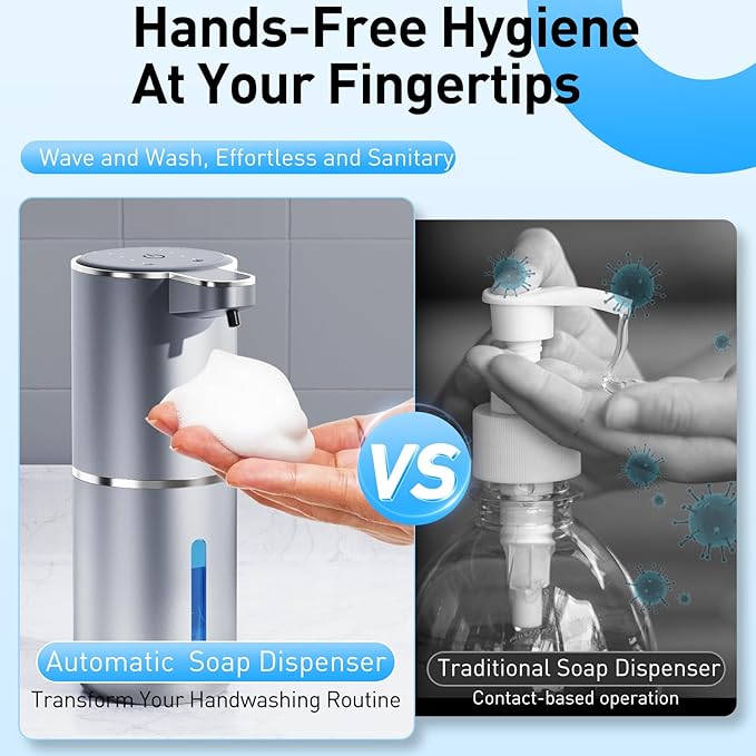 Fantictas Automatic Foaming Soap Dispenser Foaming Hand Sanitizer Touchless 1500mAh Soap Dispenser Rechargeable with Sensor for Bathroom Kitchen 13.5oz/380ml