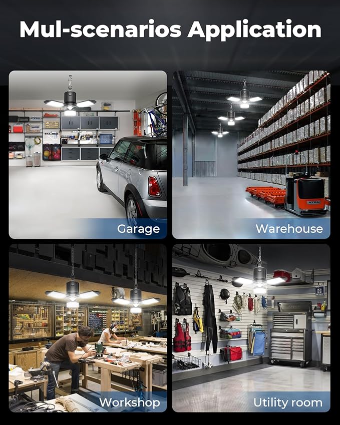 toberich 2 Pack Plug in Motion Sensor Garage Light - 8000LM Shop Light with 3 Modes, 3 Deformable LED Panels, 6500K Indoor Motion Sensor Light Bulb for Garage, Laundry Room, Basement