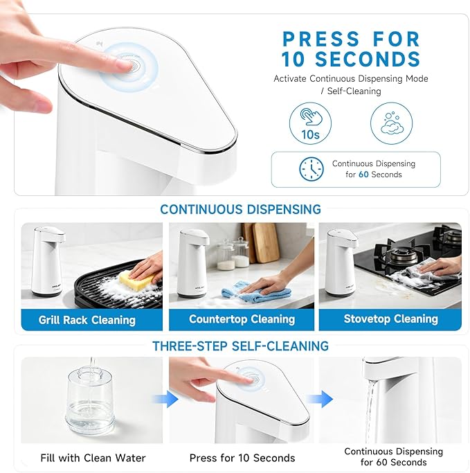 2026 Patent Edition Automatic Soap Dispenser Touchless, 300ml Hand Soap Dispenser with 4 Adjustable Foam Levels, IPX5 Waterproof Rechargeable Foaming Soap Dispenser for Kitchen & Bathroom