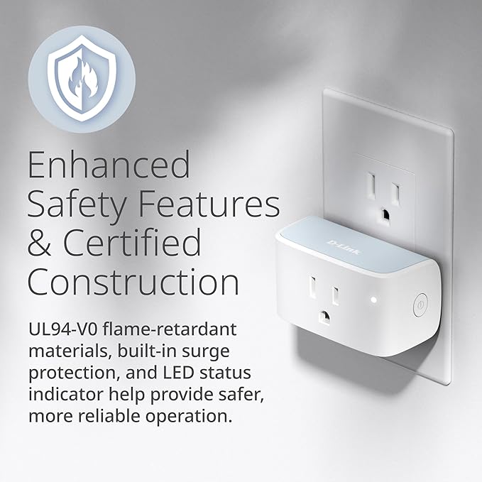 D-Link PM-01M Wi-Fi Smart Plug, Aquila PRO AI & Matter Supported, Compact Design, 15A/1800W Max, Energy Monitoring, Easy Bluetooth Setup, Works with Alexa & Google Home, Flame-Retardant, UL Certified