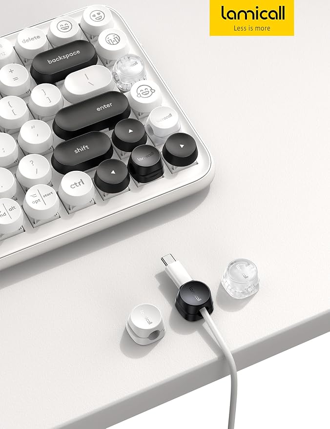 Lamicall 8 Pack Cord Organizer, [1s Lock] Spring Cable Management Clips - Adhesive Phone Cord Holder Clips for Nightstand Desk Car Office Home College Dorm Room, Desk Organizer Accessories, White
