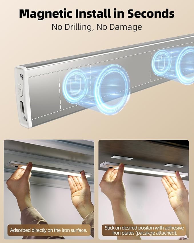 EZVALO 12-inch Under Cabinet Lighting Wireless with Battery Indicator, 2500mAh Rechargeable Motion Sensor Light Indoor, 96 LED Under Counter Lights for Kitchen Closet, 3 Color Temps, Dimmable, 6 Pack