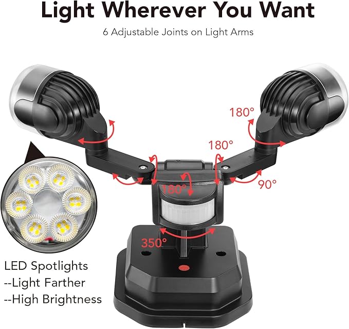 OREiN Motion Sensor Outdoor Security Light, Adjustable Dual-Head LED Flood Light, 3 Modes(Motion/Manual/Dusk to Dawn), 150W Equivalent 5000K, IP65 Waterproof Exterior Lighting, Hardwired
