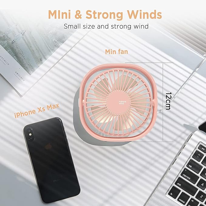 EasyAcc USB Small Desk Fan, Slumber Pod Fan [360°Rotatable Head &Powerful ] 3 Speeds Portable Personal Table Travel Fan for Sleeping Desk Cruise Ship Dorm Bedroom Office Office (No Battery)