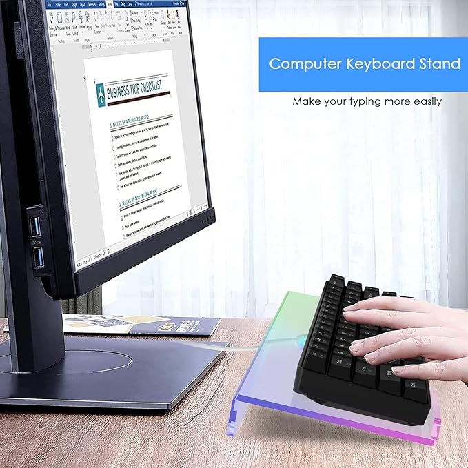 Clear 366 Kinds RGB Acrylic Tilted Computer Keyboard Holder,PC Keyboard Stand Tray Holder for Easy Ergonomic Typing and Working at Home and Office Upgraded Version