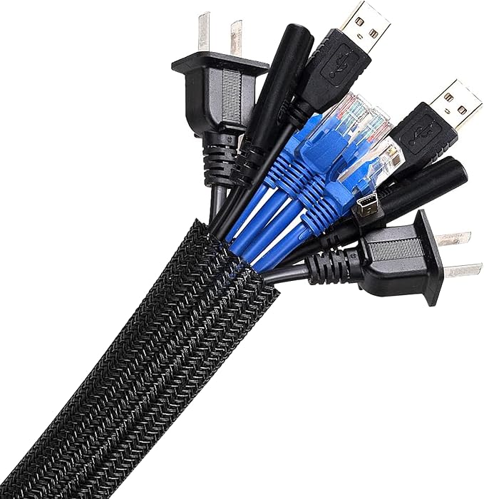 AGPTEK Cable Sleeve, 6.6ft - 1.5 inch Cable Management Desk Cord Cover Organizer Wire Hider for Home Office Computer TV Wire Loom Tubing Pet Proof Cord Protector from Cat Dog Chewing, Black