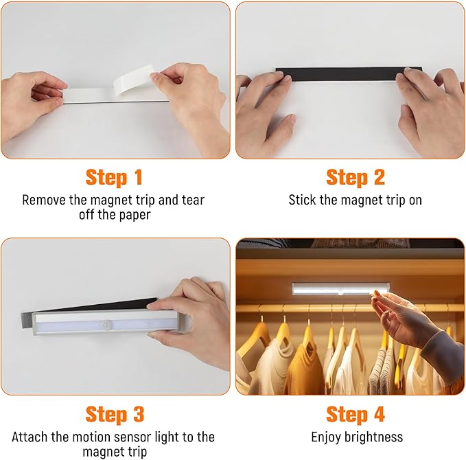 Molrebe Motion Sensor LED Lights, 6 Pack Battery Operated 10 LED Motion Closet Light, Stick-On Anywhere Magnetic Night Light Bar for Closet Under Cabinet Kitchen Hallway Stairway Vanity Wardrobe