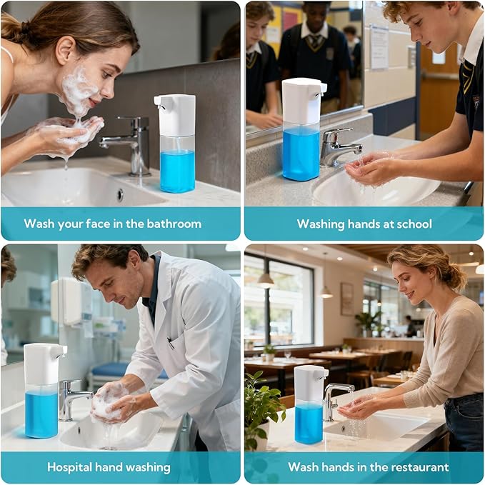 4 Pack Automatic Soap Dispenser Touchless Foaming Soap Dispenser 18.5oz/550ml 4-Level Adjustable Waterproof USB Rechargeable Dispenser Electric Wall Mounted for Bathroom Kitchen Dish Hand Soap