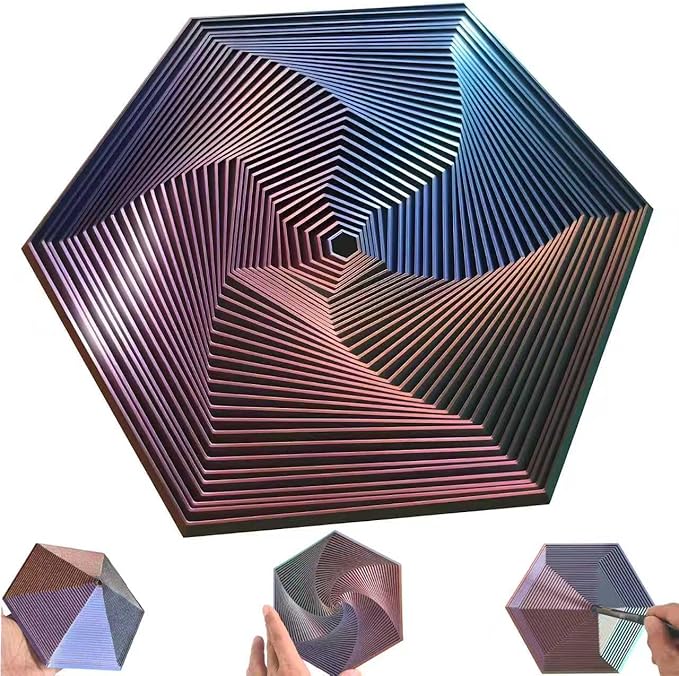 Fractal Fidget Hexagon - Suitable for Relieving Stress, Anxiety, and Tension | Autism, ADHD | Desk Adult Fidgeting Stress Relief Gift (Green Purple Copper 35 Rings)
