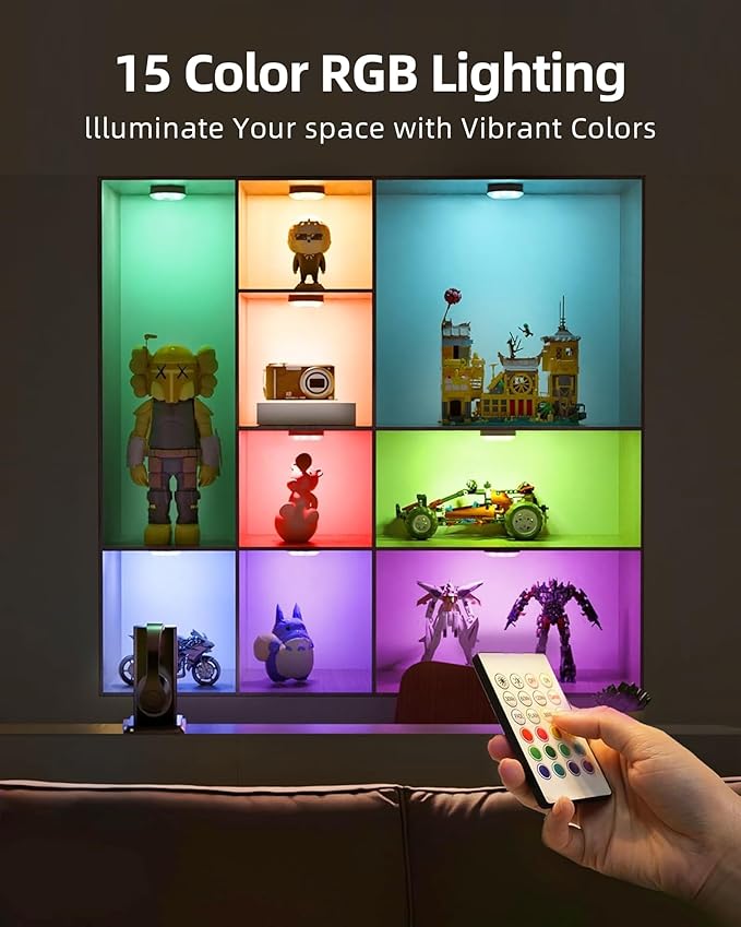 EZVALO Under Cabinet Lighting, 1000mAh Rechargeable Puck Lights with Remote, 3 Color Temps & 12 RGB Motion Sensor Closet Lights, Dimmable Under Cabinet Lights for Kitchen, Cabinets, Closet (3 Packs)