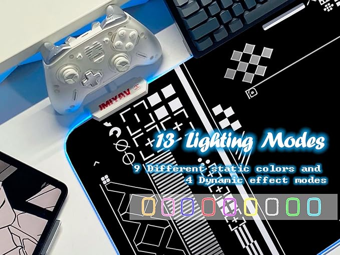 JMIYAV White Gaming Mouse Pad RGB Mousepad Non-Slip Rubber Base Extra Large Cool XL XXL Computer Desk Pad Gaming Accessories LED Light Up Extended Big Mouse Pad for Gamer Stealth HUD
