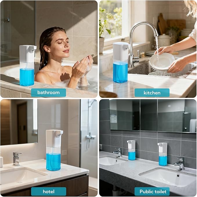 4 Pack Automatic Soap Dispenser Touchless Foaming Soap Dispenser 18.5oz/550ml 4-Level Adjustable Waterproof USB Rechargeable Dispenser Electric Wall Mounted for Bathroom Kitchen Dish Hand Soap