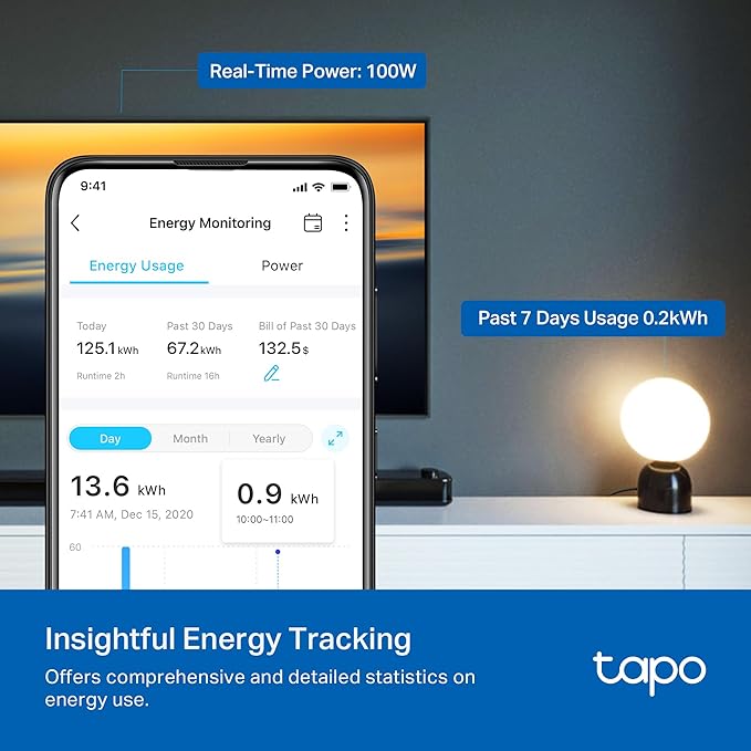TP-Link Tapo Smart Plug Mini, Matter Compatible, Compatible with Alexa, Google Home & Samsung SmartThings, Energy Monitoring, 15A, UL Certified, 2.4G Wi-Fi Only, Tapo P110M(4-Pack)