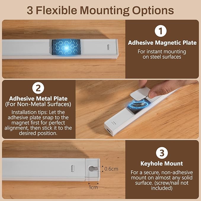 DWEPTU Rechargeable Motion Sensor Light Indoor, 12” LED Under Cabinet Lighting with 3 Modes & Memory Dimming, Stick On Lights for Closet, Kitchen, Hallways (2 Pack)