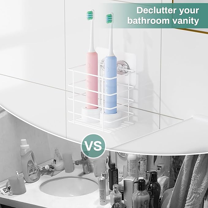 Shower Toothbrush Holder Wall Mounted, Adhesive Toothpaste Organizer for Bathroom Wall, Hanging Razor Tooth Brush Holder Caddy with Drainage, White RV Camper Bathroom Organizers and Storage