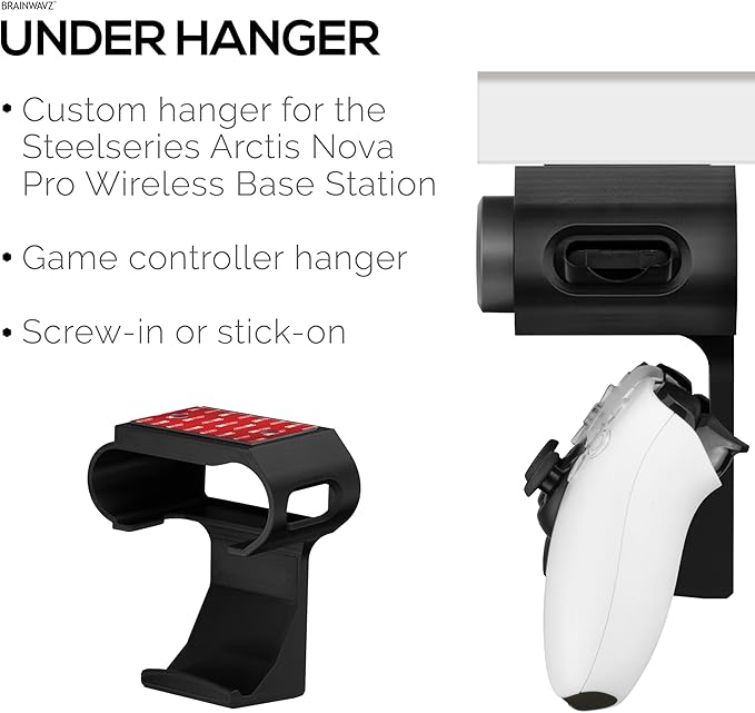 BRAINWAVZ Under Desk Mount & Game Controller Hanger for SteelSeries Arctis Nova Pro Wireless Base Station – Secure Fit, Easy Install with Screws or VHB Tape – Clean, Organized Gaming Setup