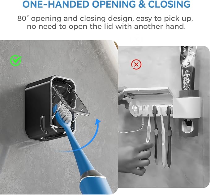 Toothbrush Holders for Bathroom【Innovation Single Slot Design】 2PCS Toothbrush Holder Wall Mounted with Cover for Shower, Single Toothbrush Dispenser Storage Organizer for Family & Travel