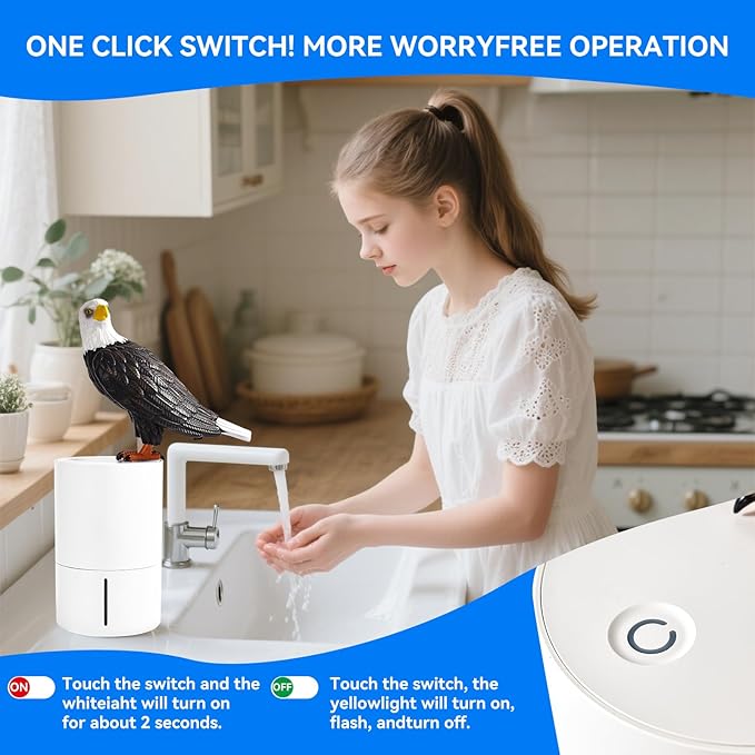 Peace Bird Foam Soap Dispenser-Pigeon and Bald Eagle Shaped Foam Hand Washer, Suitable for Kitchen and Bathroom, Automatic Liquid Soap Dispenser, Touchless Battery Powered Hand Washer (Bald Eagle)