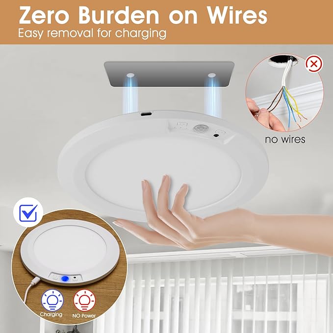 Rechargeable Motion Sensor Ceiling Light with Remote,Magnetic Wireless Ceiling Lights,8000mAh 7.5inch Battery Powered Light for Closet Shower Shed Loft Bathroom Garage cet