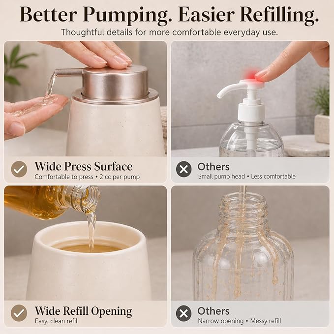 Bosilunlife Hand Soap Dispenser - 12oz Ceramic Soap Dispenser Bathroom Refillable Liquid Soap Pump Dispenser for Bathroom Kitchen Dispenser for Dish Soap with Easy-to-Press Pump