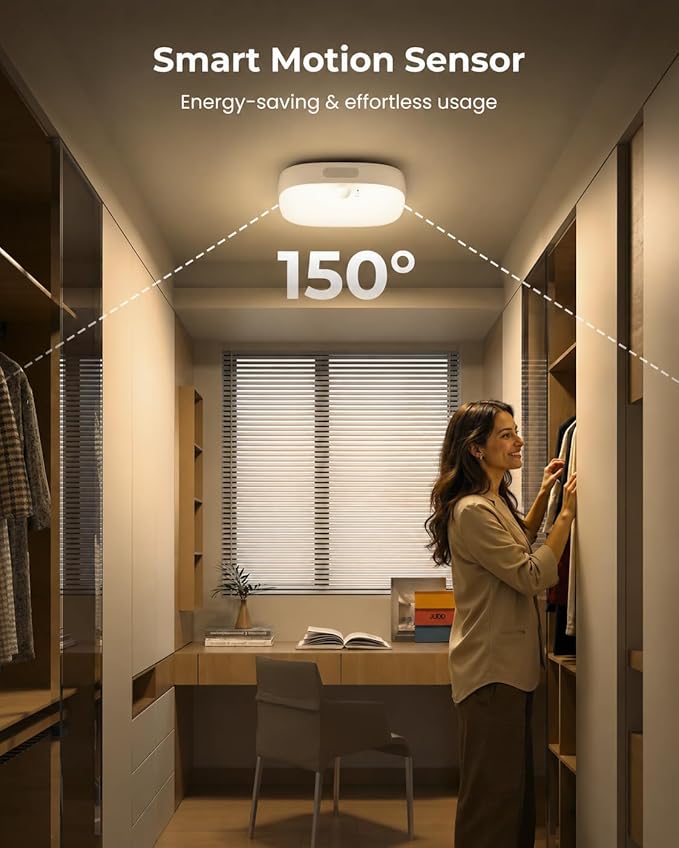 FULEN Shower Lights IP65 Waterproof, Motion Sensor Ceiling Light, Rechargeable Closet Light with 10000mAh Battery, LED Shower Lamp for Bathroom, Cordless Ceiling Lamp with RGB Colors, Remote Control