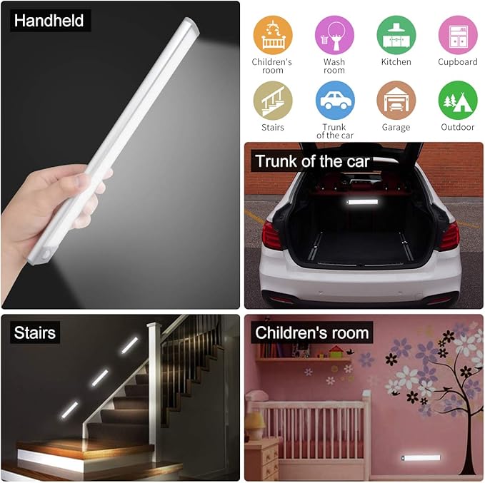 30-LED Motion Sensor Cabinet Light,Under Counter Closet Lighting, Wireless USB Rechargeable Kitchen Night Lights,Battery Powered Light for Wardrobe,Cabinet,Cupboard（Warm Light）-2Pack