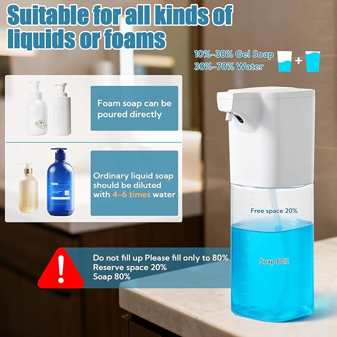 4 Pack Automatic Soap Dispenser Touchless Foaming Soap Dispenser 18.5oz/550ml 4-Level Adjustable Waterproof USB Rechargeable Dispenser Electric Wall Mounted for Bathroom Kitchen Dish Hand Soap