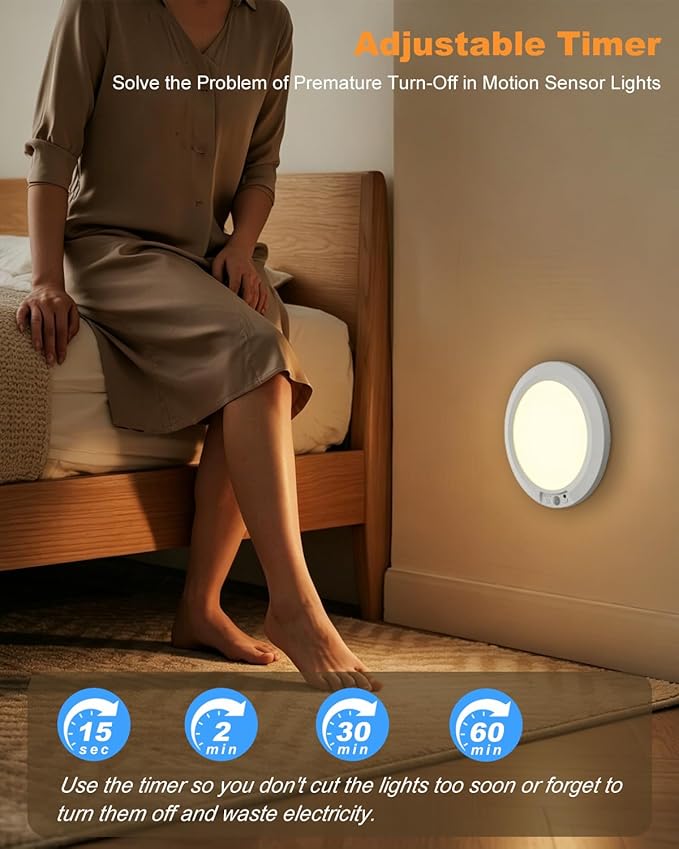 Wireless Motion Sensor Ceiling Light, 7.5" Ultra-Thin, 8000mAh Rechargeable, 450LM, 5 Color Temps, Dimmable with Timer & Remote, Magnetic Stick-On/Screw Mount for Closet, Hallway, 2-Pack