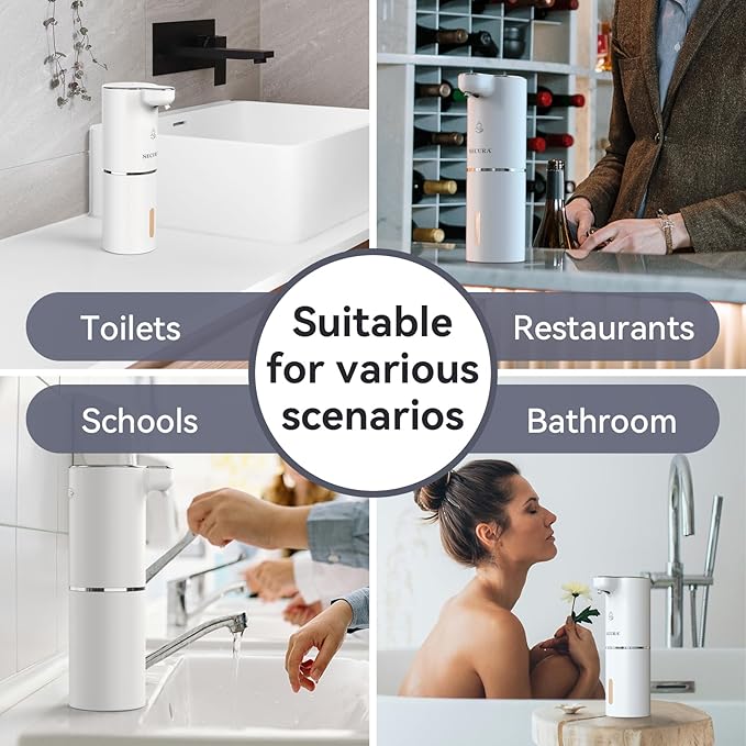 Secura Foaming Soap Dispenser, 10oz/300ml Touchless Automatic Soap Dispenser with Adjustable Volume Control, Rechargeable Hands Free Soap Dispenser for Kitchen, Bathroom (White)