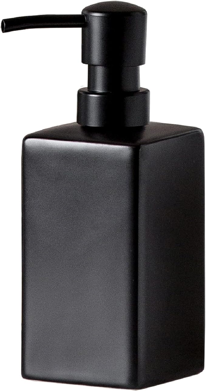 Matte Black Ceramic Square Hand Soap & Lotion Dispenser for Bathroom, Dish Soap Dispenser for Kitchen - 14oz