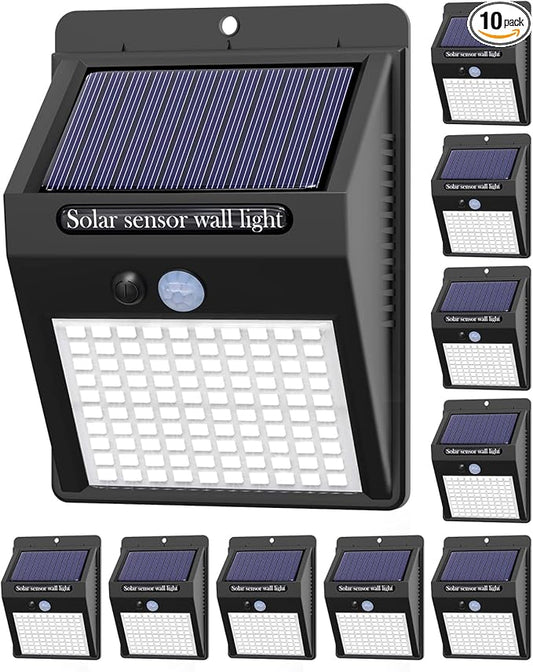10 Pack Outdoor Solar Lights, 3 Modes/100LED Wireless Solar Security Lights with Motion Sensor - IP65 Waterproof, Suitable for Front Door, Backyard, Garage, Deck