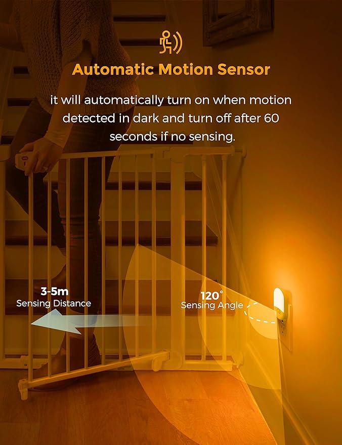 L LOHAS LED Amber Night Light, 4 Pack, Night Lights Plug into Wall Motion Sensor, LED Motion Activated Night Lights, 30/60LM, Automatic Low Blue Night Light for Kids Adults Bathroom Hallway Bedroom