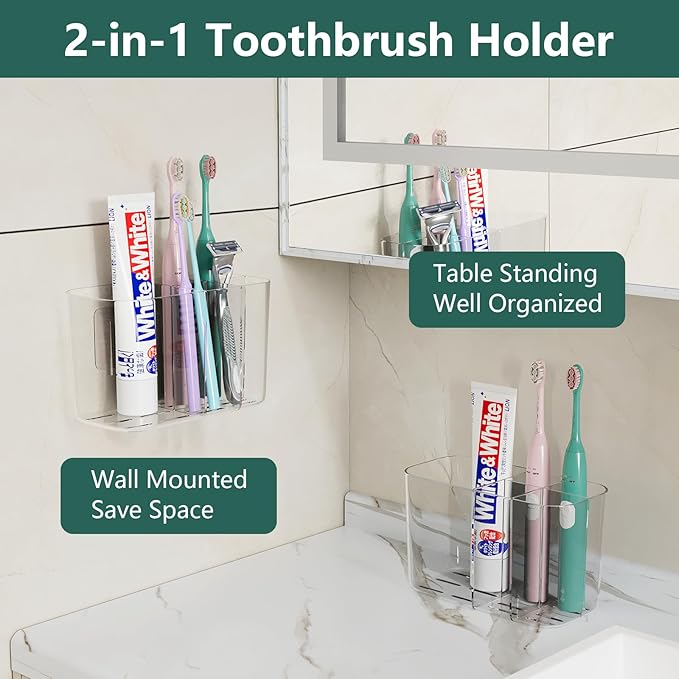 5 Slots Toothbrush Holders for Bathrooms, Wall Mounted Drill-Free Self-draining Wall Shower Holder for Toothbrush, Toothpaste, Razor, Removable for Bathroom Organizers and Storage(Clear)