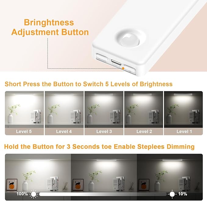 6 Pack 13 inch Under Cabinet Lighting, USB Rechargeable Motion Sensor Light Indoor, Battery Operated Closet Light, LED Cabinet Lights, Stick On Dimmable Under Counter Lights for Kitchen
