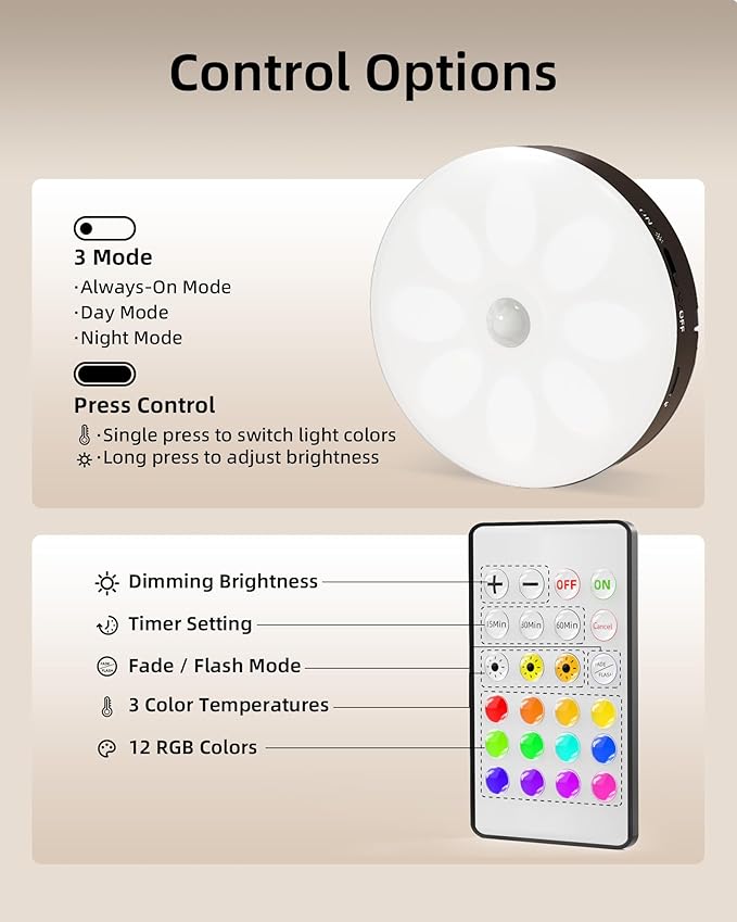 EZVALO Under Cabinet Lighting with Charging Station, 1000mAh Rechargeable Puck Lights with Remote, 3 Color Temps & 12 RGB Closet Lights, Dimmable Motion Sensor Lights for Shelf, Kitchen (3 Packs)