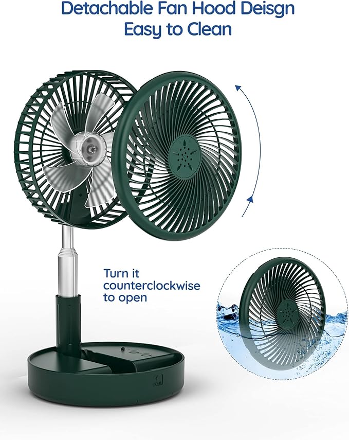Primevolve Portable Fan,Battery Operated Rechargeable USB Fan with Remote, Foldable Floor Table Desk Pedestal Fan for Bedroom Camping Travel,Green 7.7"