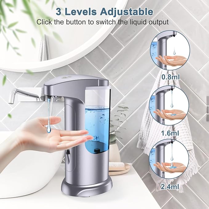 12.5oz Automatic Liquid Soap Dispenser, Touch-Free Battery Operated Adjustable Soap Dispensing, Volume Premium for Kitchen Bathroom Toilet
