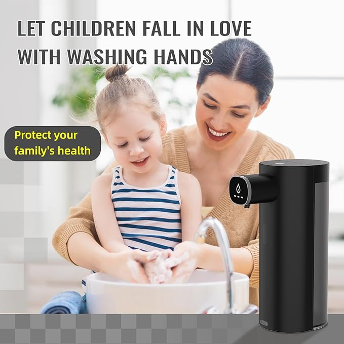 Automatic Liquid Soap Dispenser Touchless, USB Rechargeable Smart Hand Soap Dispenser, 13.5oz/400ml, 3-Level Adjustable, Compatible with Thick Thin Dish Soap for Bathroom Kitchen, Clog-Free (Black)
